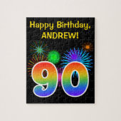 Fun Fireworks + Rainbow Pattern "90" Birthday # Legpuzzel (Verticaal)