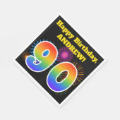 Fun Fireworks + Rainbow Pattern "90" Birthday # Servet (Hoek)