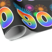 Fun Fireworks + Rainbow Pattern "90" Event Number Cadeaupapier (Rol Hoek)