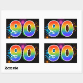 Fun Fireworks + Rainbow Pattern "90" Event Number Rechthoekige Sticker (Vel)