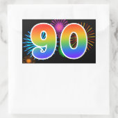 Fun Fireworks + Rainbow Pattern "90" Event Number Rechthoekige Sticker (Tas)