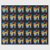 Fun Fireworks + Rainbow Pattern "91" Event Number Cadeaupapier (Vlak)