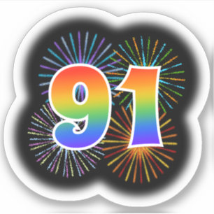 Fun Fireworks + Rainbow Pattern "91" Event # Sticker