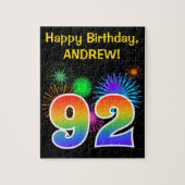 Fun Fireworks + Rainbow Pattern "92" Birthday # Legpuzzel (Verticaal)