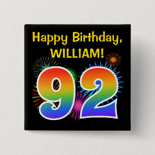 Fun Fireworks + Rainbow Pattern "92" Birthday # Vierkante Button 5,1 Cm