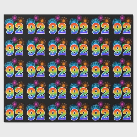 Fun Fireworks + Rainbow Pattern "92" Event Number Cadeaupapier (Vlak)