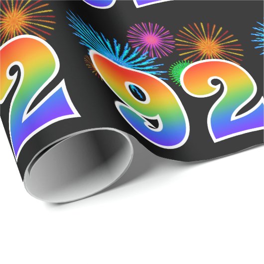 Fun Fireworks + Rainbow Pattern "92" Event Number Cadeaupapier (Rol Hoek)