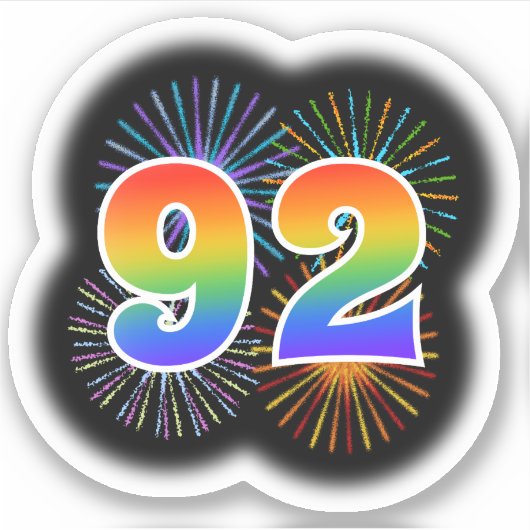 Fun Fireworks + Rainbow Pattern "92" Event # Sticker (Voorkant)