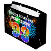 Fun Fireworks + Rainbow Pattern "93" Birthday # Groot Cadeauzakje (Achterkant Gekanteld)