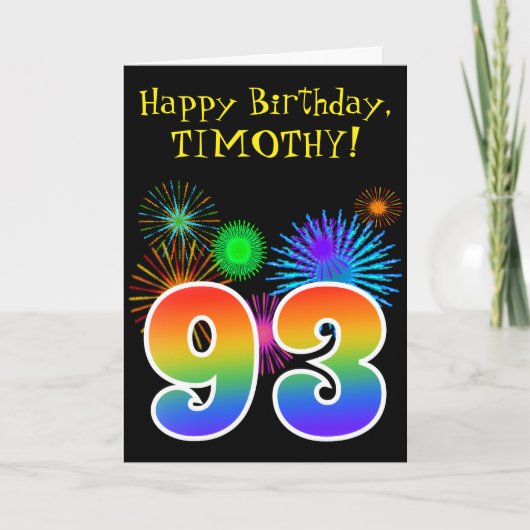 Fun Fireworks + Rainbow Pattern "93" Birthday # Kaart (Voorkant)
