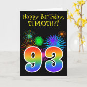Fun Fireworks + Rainbow Pattern "93" Birthday # Kaart (Gele Bloem)