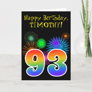Fun Fireworks + Rainbow Pattern "93" Birthday # Kaart