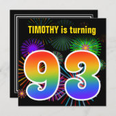 Fun Fireworks + Rainbow Pattern "93" Birthday # Kaart (Voorkant / Achterkant)