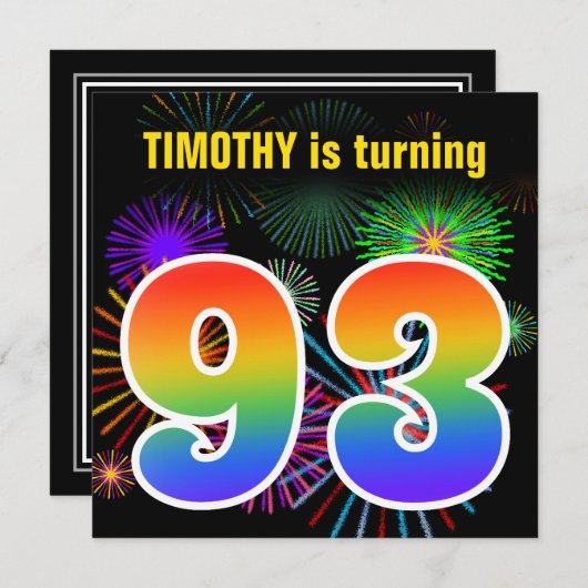 Fun Fireworks + Rainbow Pattern "93" Birthday # Kaart (Voorkant / Achterkant)