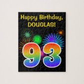 Fun Fireworks + Rainbow Pattern "93" Birthday # Legpuzzel (Verticaal)
