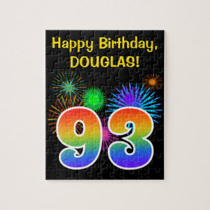 Fun Fireworks + Rainbow Pattern "93" Birthday # Legpuzzel