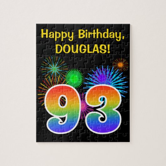 Fun Fireworks + Rainbow Pattern "93" Birthday # Legpuzzel (Verticaal)