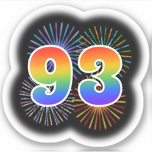 Fun Fireworks + Rainbow Pattern "93" Event # Sticker (Voorkant)