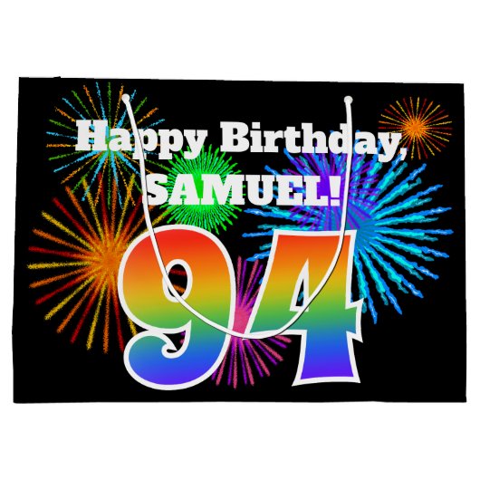 Fun Fireworks + Rainbow Pattern "94" Birthday # Groot Cadeauzakje (Achterkant)