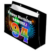 Fun Fireworks + Rainbow Pattern "94" Birthday # Groot Cadeauzakje (Voorkant Gekanteld)