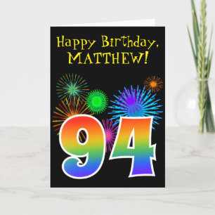 Fun Fireworks + Rainbow Pattern "94" Birthday # Kaart