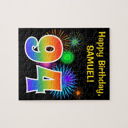 Fun Fireworks + Rainbow Pattern "94" Birthday # Legpuzzel (Horizontaal)