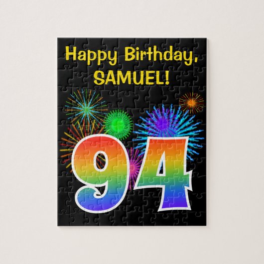 Fun Fireworks + Rainbow Pattern "94" Birthday # Legpuzzel (Verticaal)