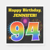Fun Fireworks + Rainbow Pattern "94" Birthday # Servet (Voorkant)