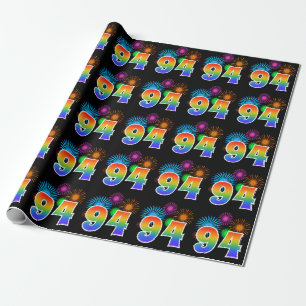 Fun Fireworks + Rainbow Pattern "94" Event Number Cadeaupapier