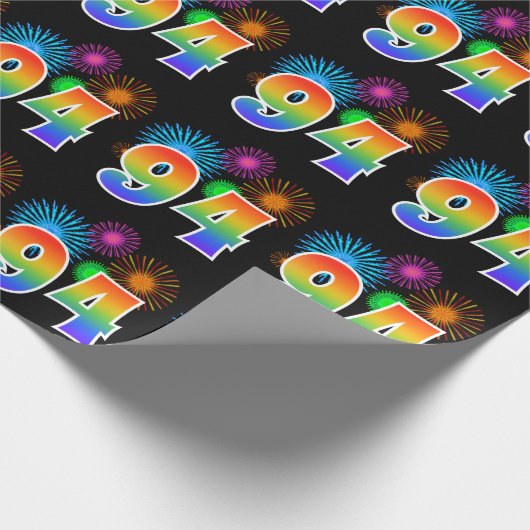 Fun Fireworks + Rainbow Pattern "94" Event Number Cadeaupapier (Hoek)