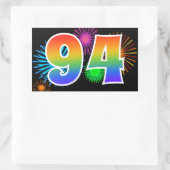 Fun Fireworks + Rainbow Pattern "94" Event Number Rechthoekige Sticker (Tas)