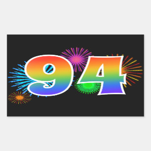 Fun Fireworks + Rainbow Pattern "94" Event Number Rechthoekige Sticker