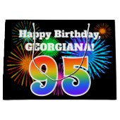 Fun Fireworks + Rainbow Pattern "95" Birthday # Groot Cadeauzakje (Voorkant)