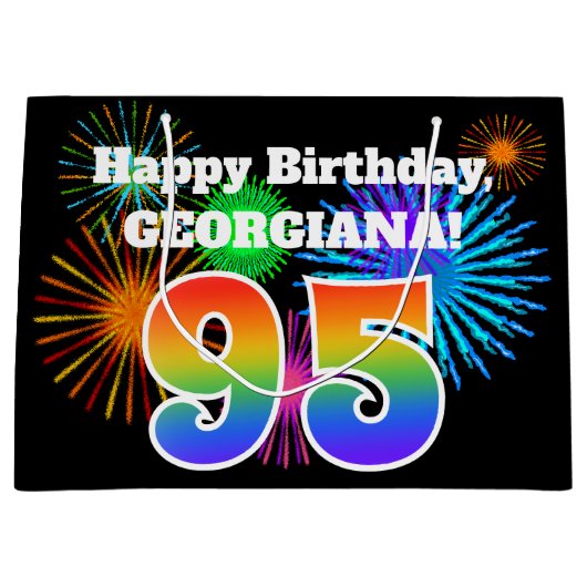 Fun Fireworks + Rainbow Pattern "95" Birthday # Groot Cadeauzakje (Voorkant)