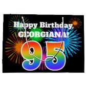 Fun Fireworks + Rainbow Pattern "95" Birthday # Groot Cadeauzakje (Achterkant)