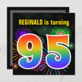 Fun Fireworks + Rainbow Pattern "95" Birthday # Kaart (Voorkant / Achterkant)