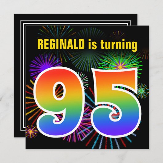 Fun Fireworks + Rainbow Pattern "95" Birthday # Kaart (Voorkant / Achterkant)