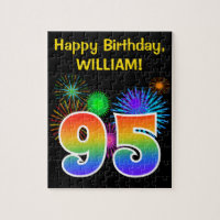 Fun Fireworks + Rainbow Pattern "95" Birthday #