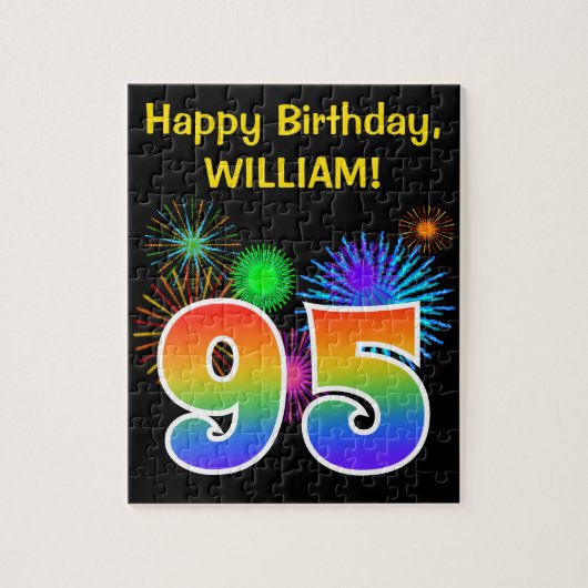Fun Fireworks + Rainbow Pattern "95" Birthday # Legpuzzel (Verticaal)
