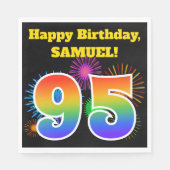 Fun Fireworks + Rainbow Pattern "95" Birthday # Servet (Voorkant)