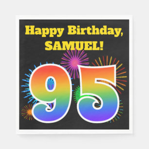 Fun Fireworks + Rainbow Pattern "95" Birthday # Servet