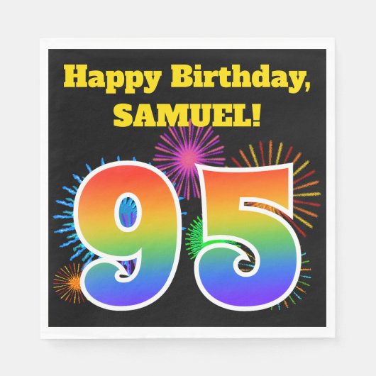 Fun Fireworks + Rainbow Pattern "95" Birthday # Servet (Voorkant)