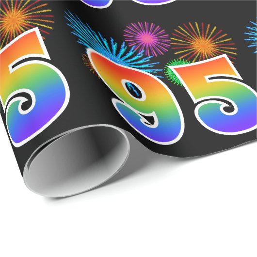 Fun Fireworks + Rainbow Pattern "95" Event Number Cadeaupapier (Rol Hoek)