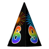 Fun Fireworks + Rainbow Pattern "96" Birthday # Feesthoedjes (Achterkant)