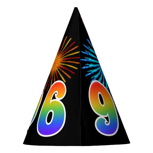 Fun Fireworks + Rainbow Pattern "96" Birthday # Feesthoedjes (Achterkant)