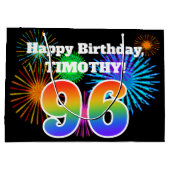 Fun Fireworks + Rainbow Pattern "96" Birthday # Groot Cadeauzakje (Achterkant)