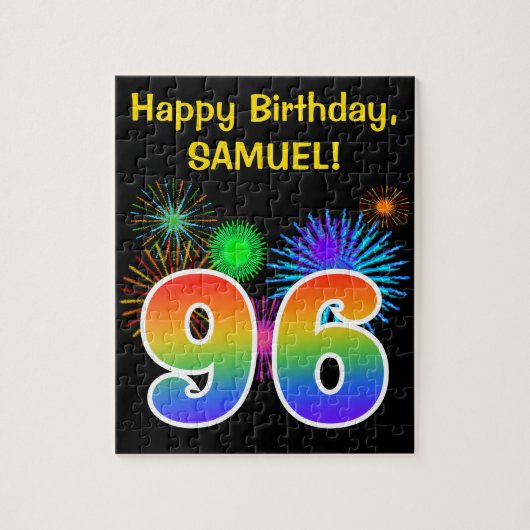 Fun Fireworks + Rainbow Pattern "96" Birthday # Legpuzzel (Verticaal)