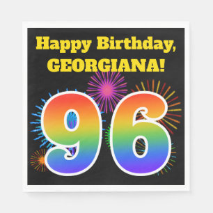 Fun Fireworks + Rainbow Pattern "96" Birthday # Servet