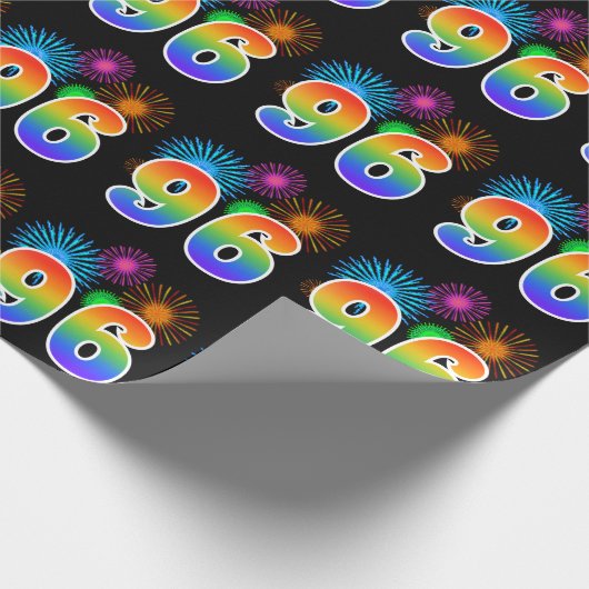 Fun Fireworks + Rainbow Pattern "96" Event Number Cadeaupapier (Hoek)
