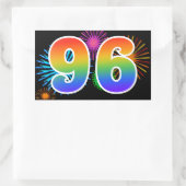 Fun Fireworks + Rainbow Pattern "96" Event Number Rechthoekige Sticker (Tas)